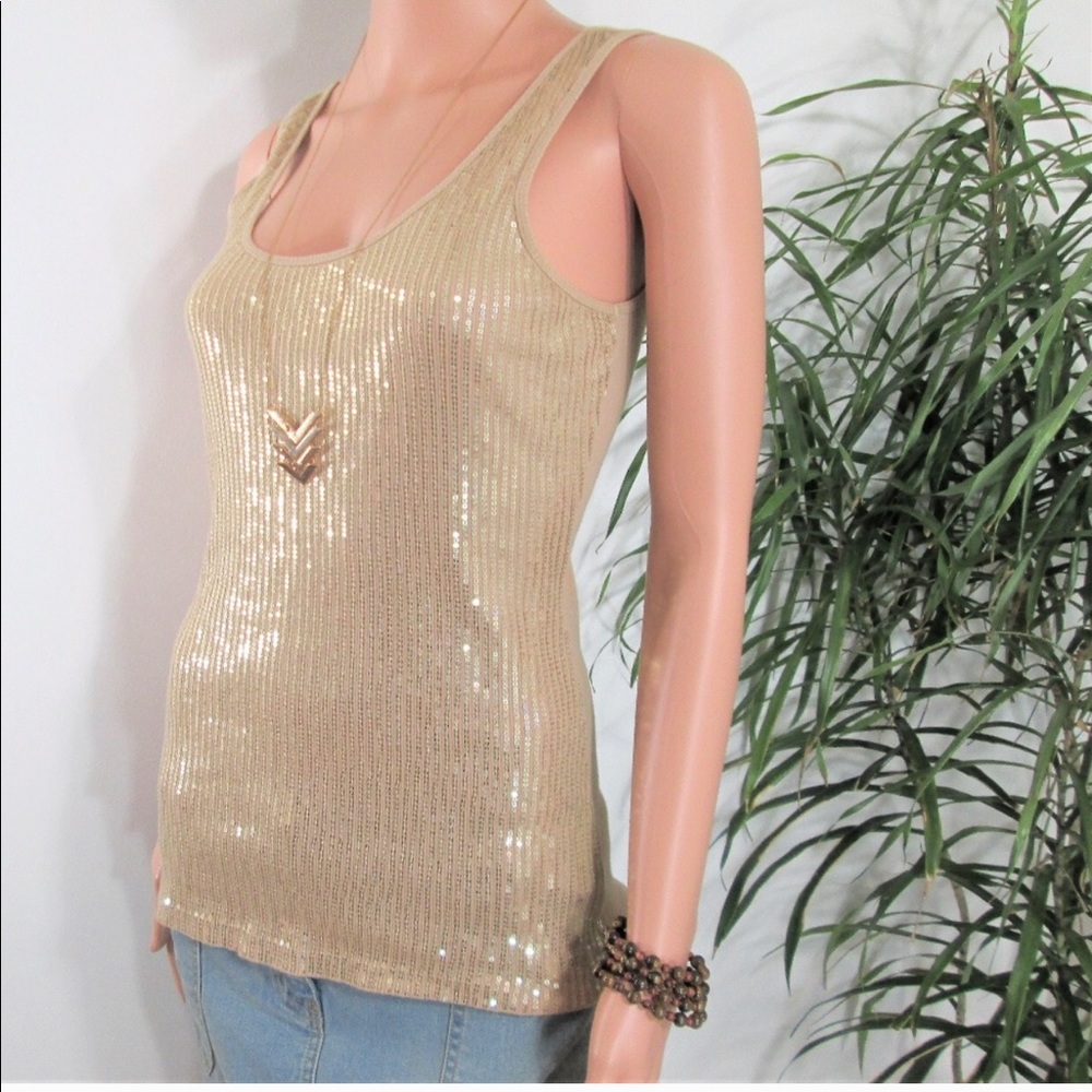 Express gold sparkle sequins layering too tank
